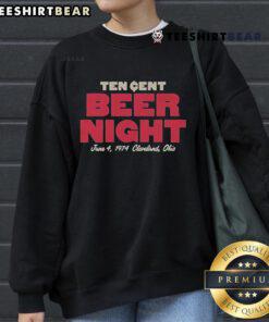 Vintage Official Ten Cent Beer Night sweatshirt from June 4, 1974, Cleveland, Ohio, celebrating a historic baseball event.