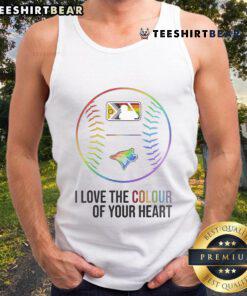 Official Toronto Blue Jays Pride Month 2025 tank top featuring 'I Love The Colour Of Your Heart' in vibrant colors.