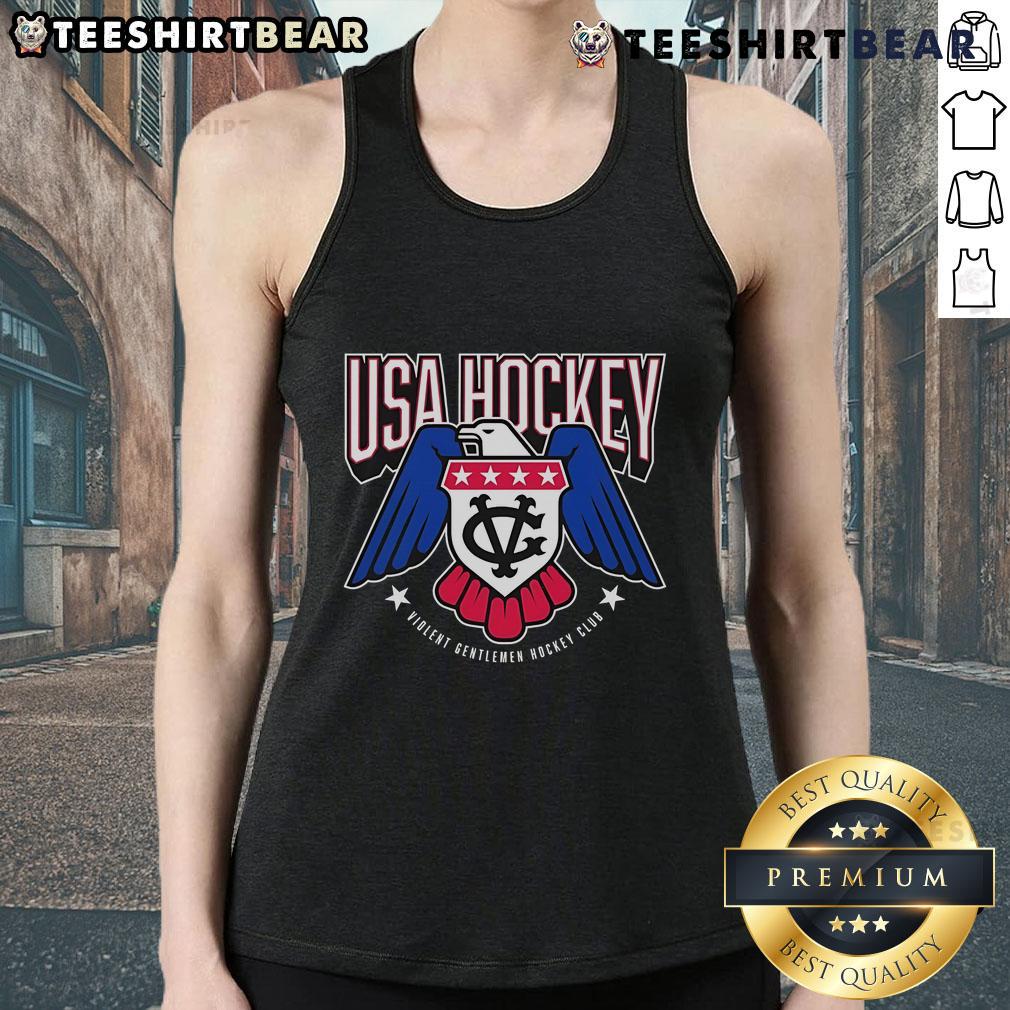 Official USA Hockey Violent Gentlemen Hockey Club tank top featuring a bold logo and stylish design for hockey fans.