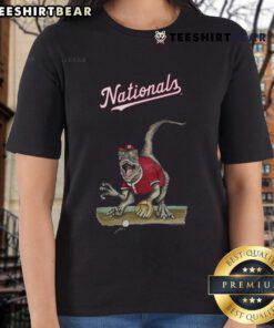 Alt Text: Official Washington Nationals Tiny Turnip Velociraptor Ladies Tee featuring a fun dinosaur design for fans.