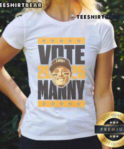 Alt Text: Original Manny Machado 2025 Vote Ladies Tee featuring vibrant graphics and a comfortable fit for fans.