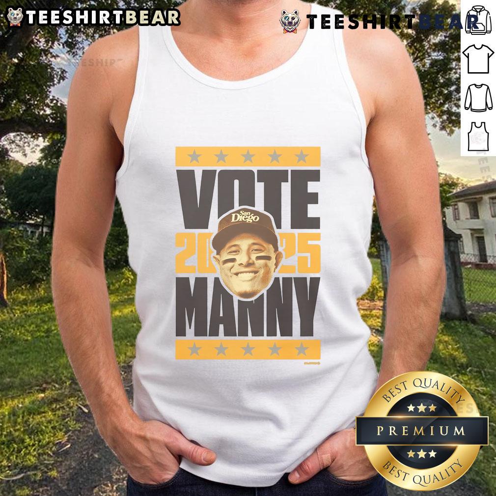 Original Manny Machado 2025 Vote Tank Top featuring bold graphics, perfect for baseball fans and supporters.