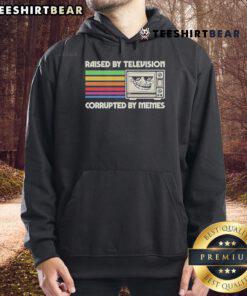 Original Raised By Television Corrupted By Memes Hoodie in black, featuring a bold graphic design and cozy fit.