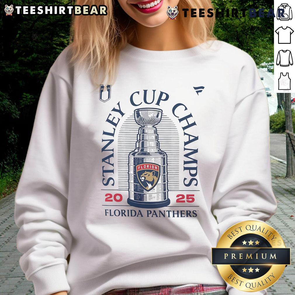 Alt Text: Premium Florida Panthers Stanley Cup Champions 2025 sweatshirt featuring bold team graphics and comfortable design.