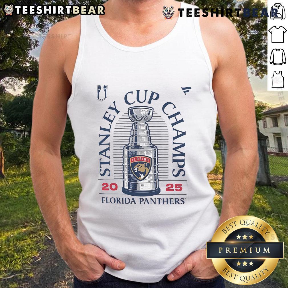 Premium Florida Panthers Stanley Cup Champions 2025 tank top featuring team logo and vibrant colors for fans.