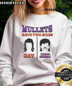 Premium Mullets sweatshirt featuring humor on two sides: gay and homophobic, perfect for bold fashion statements.