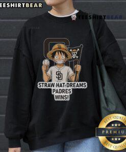 Premium San Diego Padres Monkey D. Luffy Straw Hat Dreams Wins Sweatshirt featuring vibrant graphics and comfortable fit.