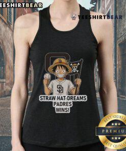 Premium San Diego Padres Monkey D. Luffy Straw Hat Dreams Wins tank top featuring vibrant design and fan-favorite characters.
