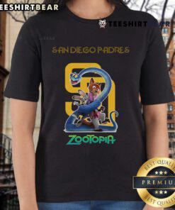 Premium San Diego Padres Zootopia 2 Ladies Tee featuring vibrant graphics, perfect for fans and casual wear.