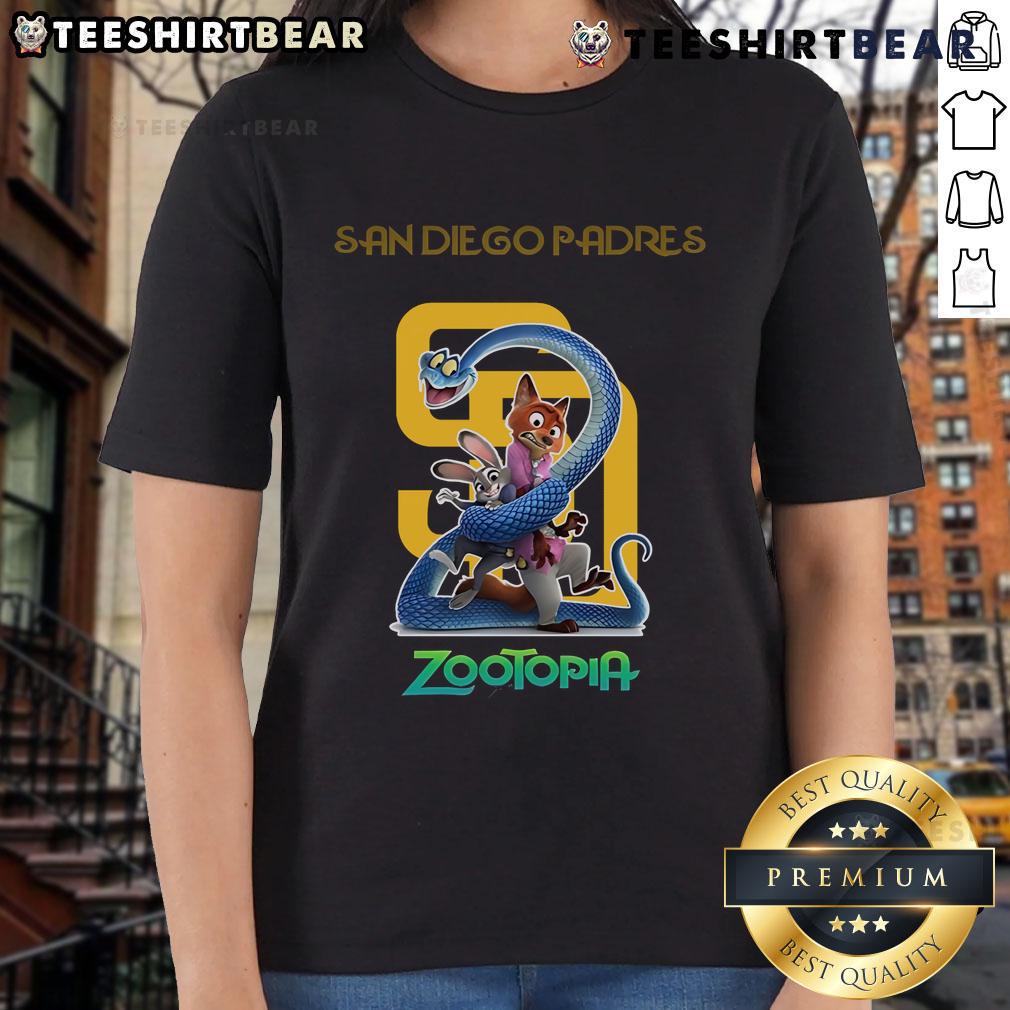 Premium San Diego Padres Zootopia 2 Ladies Tee featuring vibrant graphics, perfect for fans and casual wear.