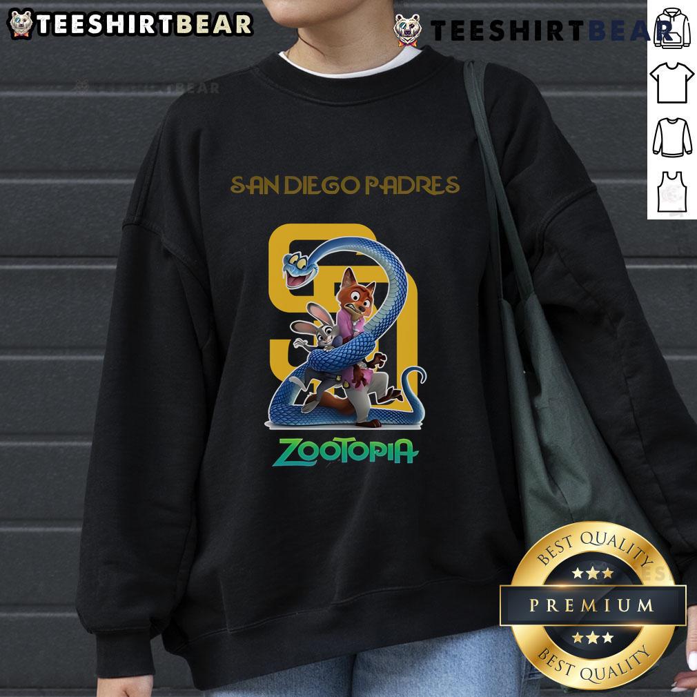 Premium San Diego Padres Zootopia 2 sweatshirt featuring vibrant graphics and a comfortable fit for fans.