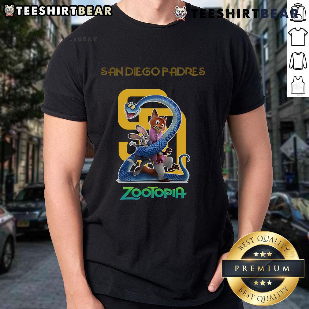 Premium San Diego Padres Zootopia 2 T-Shirt featuring vibrant graphics and a comfortable fit for fans of all ages.