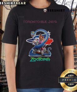 Premium Toronto Blue Jays Zootopia 2 Ladies Tee featuring vibrant colors and stylish design, perfect for fans.