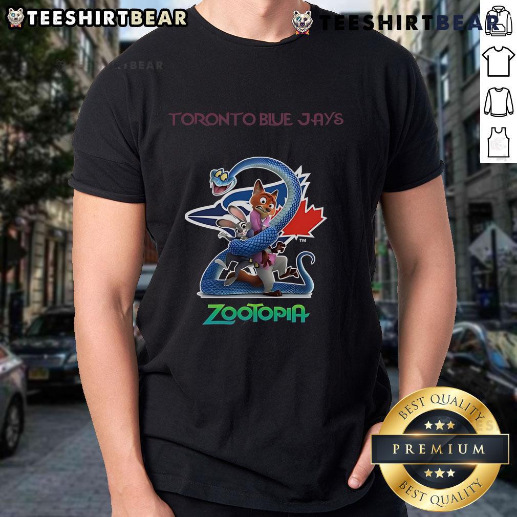 Premium Toronto Blue Jays Zootopia 2 T-Shirt featuring vibrant graphics and a comfortable fit for fans.