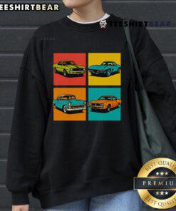 Premium Vintage Classic Muscle Cars Pop Art Sweatshirt featuring vibrant graphics of iconic cars on a stylish design.