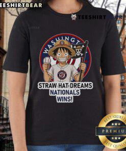 Premium Washington Nationals Monkey D. Luffy Straw Hat Dreams Wins Ladies Tee featuring vibrant graphics and comfortable fit.