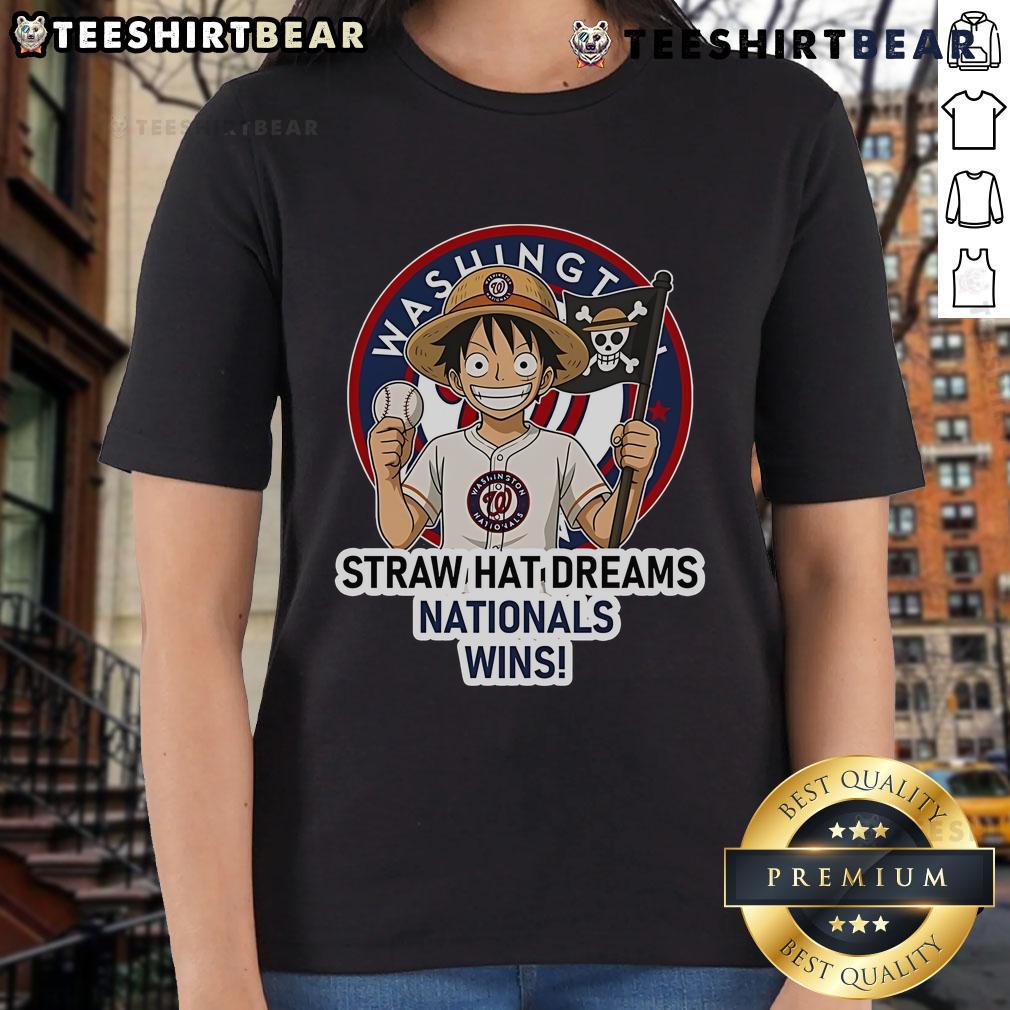 Premium Washington Nationals Monkey D. Luffy Straw Hat Dreams Wins Ladies Tee featuring vibrant graphics and comfortable fit.