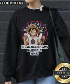 Premium Washington Nationals Monkey D. Luffy Straw Hat Dreams Wins Sweatshirt featuring vibrant team colors and iconic design.
