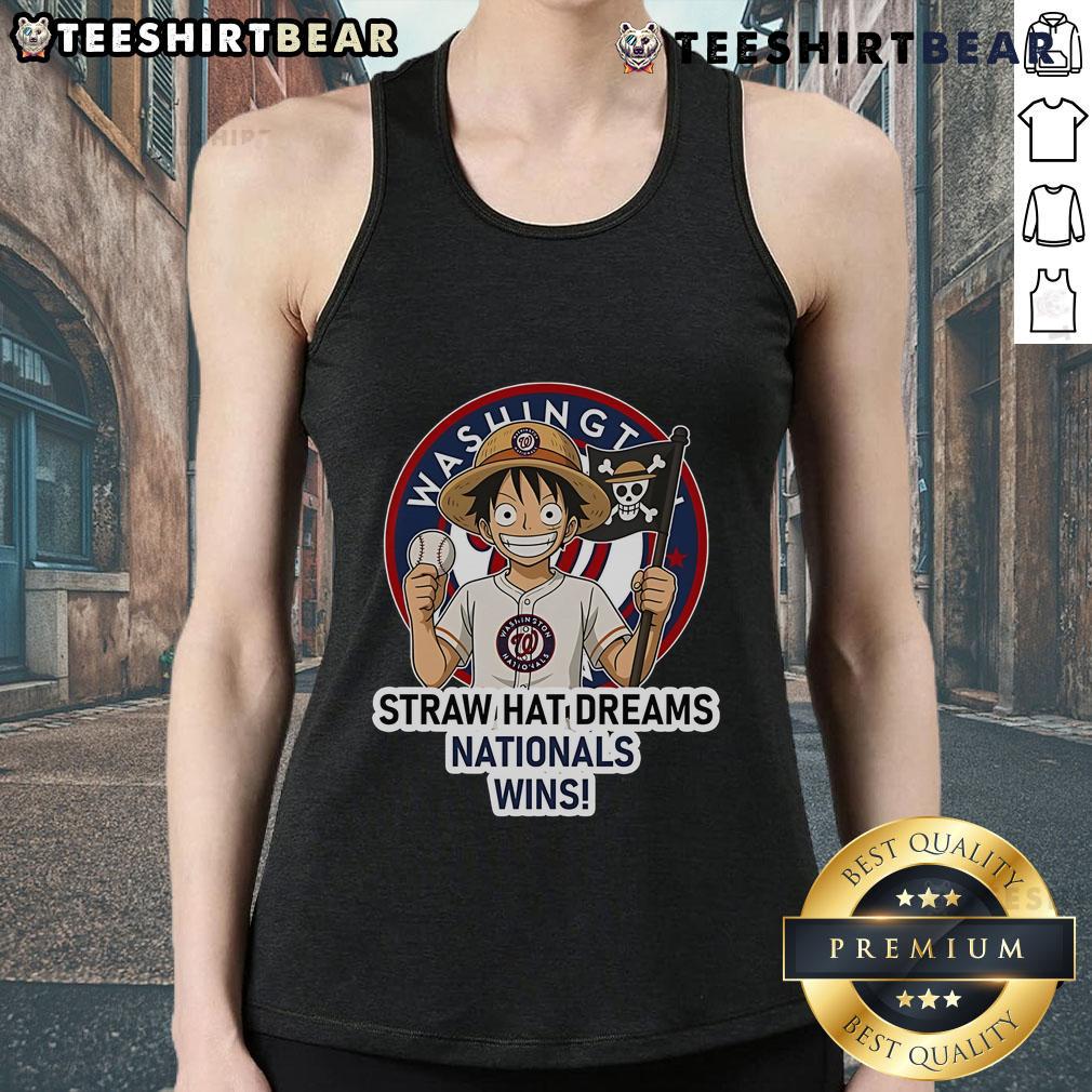 Premium Washington Nationals Monkey D. Luffy Straw Hat Dreams Wins tank top featuring vibrant graphics and team logo.
