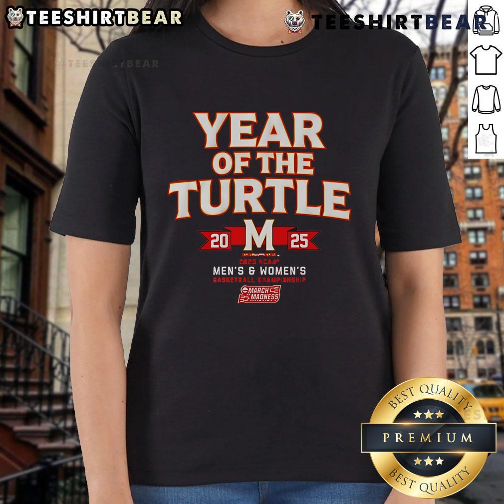 Alt Text: Premium Year of the Turtle Maryland Terrapins basketball championship 2025 ladies tee for fans and supporters.