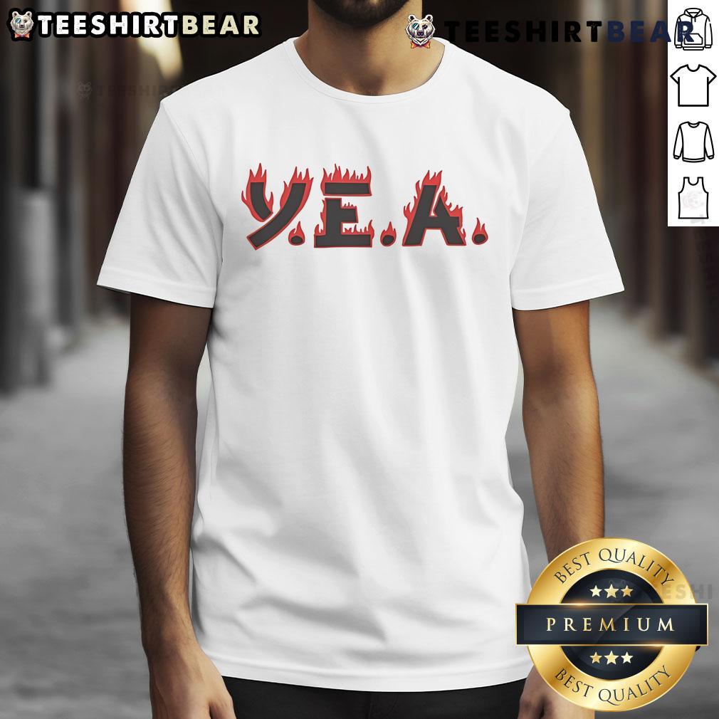 Alt Text: Premium Your Everyday Asian Yea Flame T-Shirt displayed on a mannequin, featuring a vibrant flame design and comfortable fit.