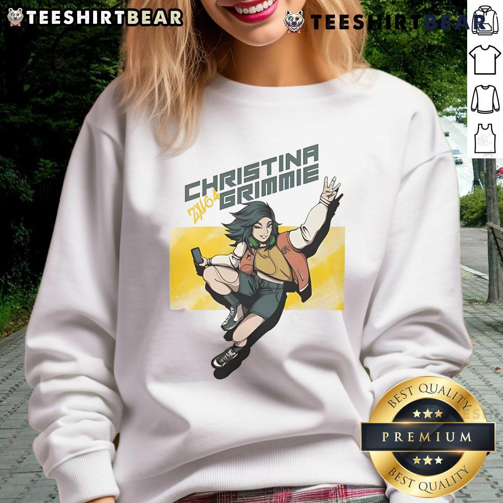 Pretty Christina Grimmie in a stylish street sweatshirt, showcasing her unique fashion sense and vibrant personality.