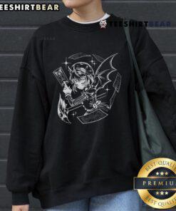 Pretty dark blossom gothic anime girl tarot death card sweatshirt design featuring vibrant colors and intricate details.