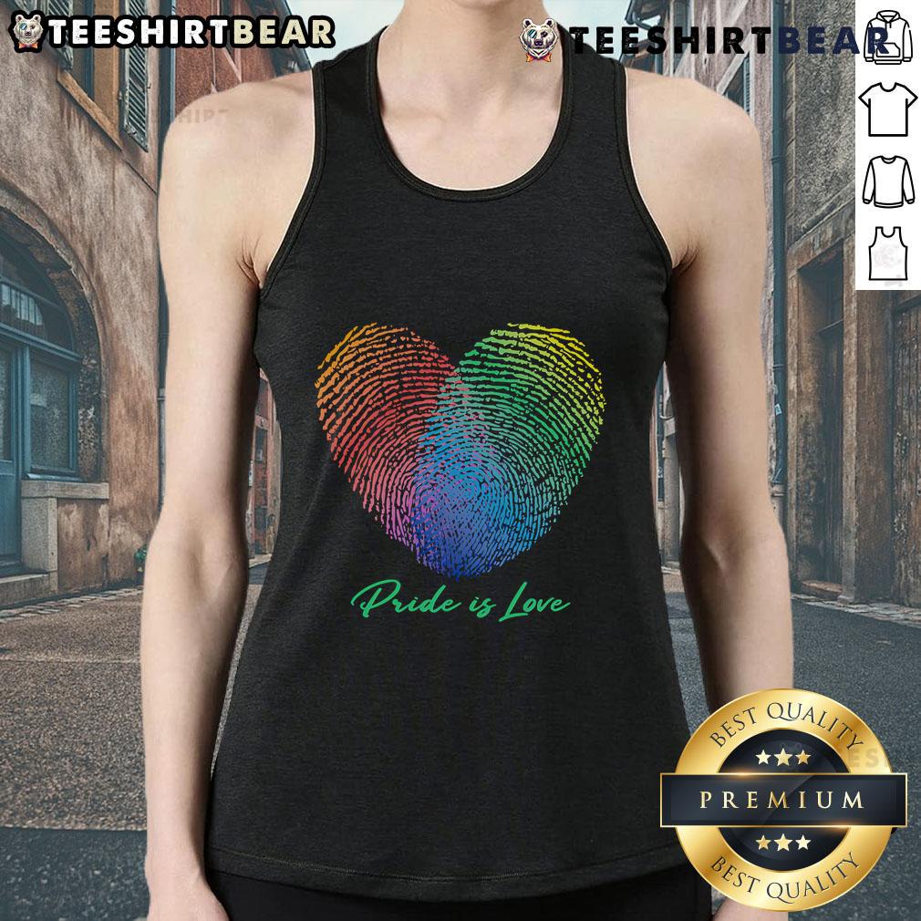 Alt Text: Pretty Pride Is Love Fingerprint Heart Tank Top in vibrant colors, celebrating love and individuality for all.