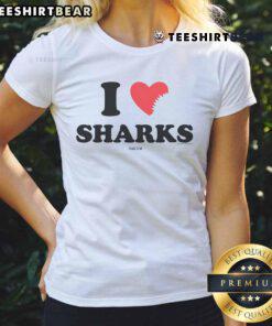 Pretty Shark Tank I Heart Sharks Ladies Tee featuring a stylish shark graphic, perfect for ocean lovers and casual wear.
