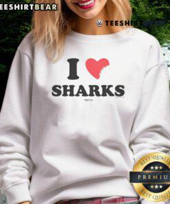 Alt Text: Pretty Shark Tank I Heart Sharks Sweatshirt featuring a stylish shark graphic on a cozy fleece material.