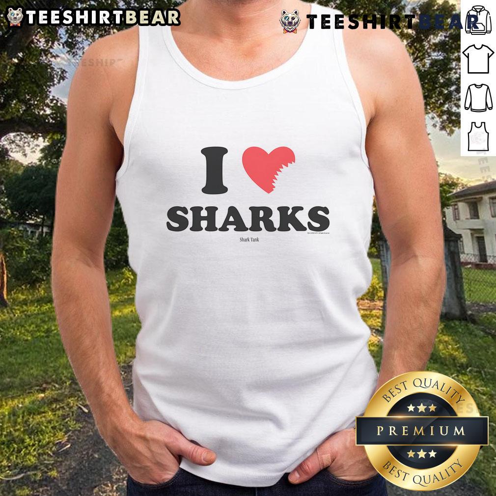 Pretty Shark Tank I Heart Sharks tank top design featuring vibrant colors and a stylish font, perfect for shark lovers.