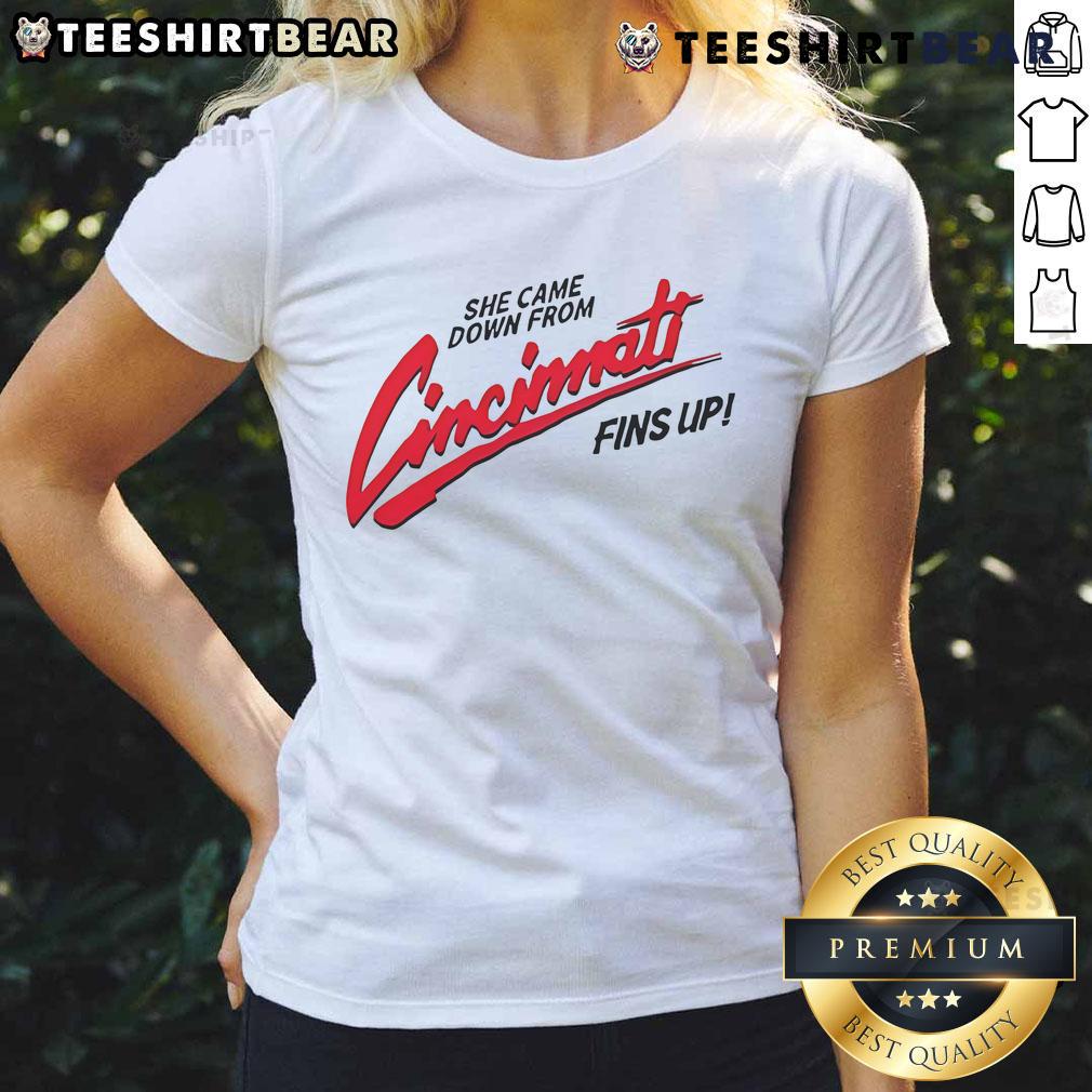 Pretty She Came Down From Cincinnati Ladies Tee showcasing stylish design and vibrant colors for casual wear.