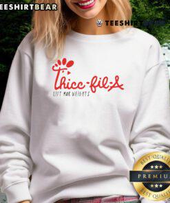Pretty Thicc Fil A Lift Mor Weights Sweatshirt in trendy style, perfect for gym enthusiasts and casual wear.