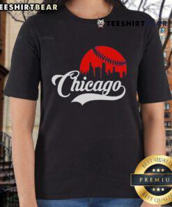 Stylish Top Chicago Skyline baseball ladies tee featuring iconic cityscape design, perfect for fans and fashion lovers.