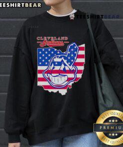 Cozy Top Cleveland Indians map sweatshirt featuring iconic team logo and vibrant colors, perfect for baseball fans.