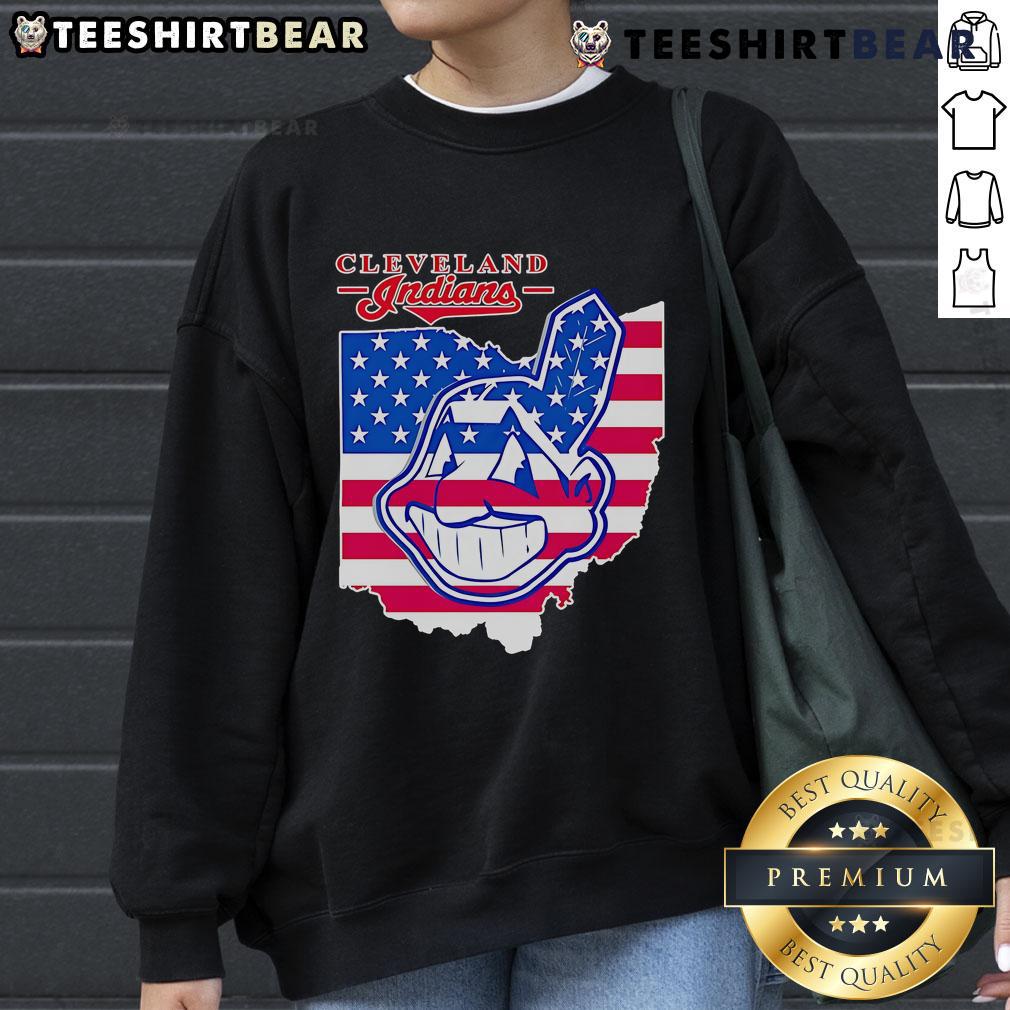 Cozy Top Cleveland Indians map sweatshirt featuring iconic team logo and vibrant colors, perfect for baseball fans.