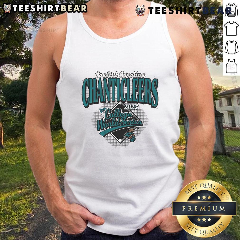 Top Coastal Carolina Baseball 2025 College World Series tank top featuring team colors and logo for fans and supporters.