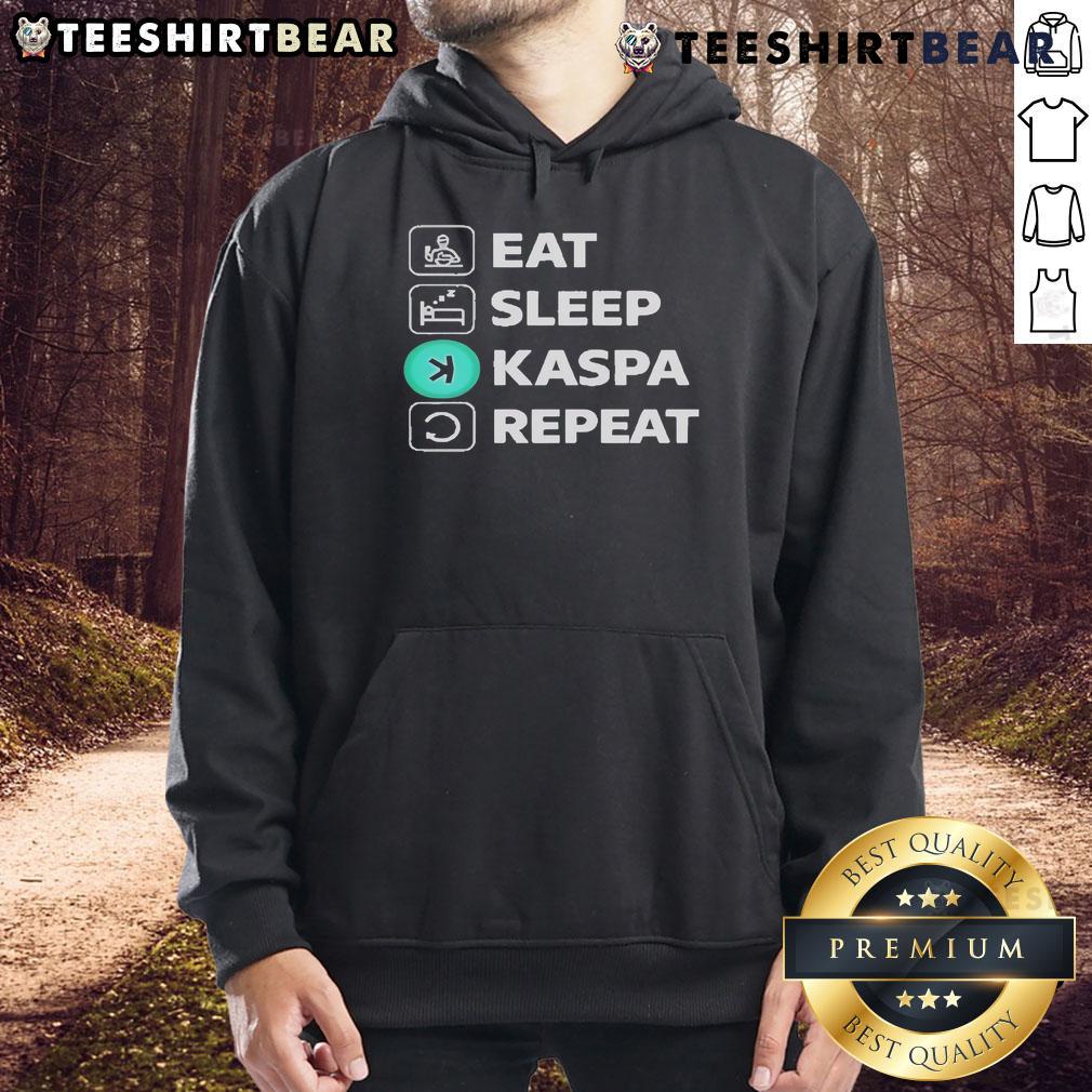 Cozy Top Eat Sleep Kaspa Repeat Hoodie in black, perfect for casual wear and showcasing your laid-back lifestyle.