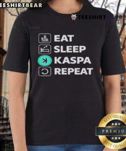 Alt Text: Top Eat Sleep Kaspa Repeat Ladies Tee featuring a stylish design for casual wear and comfort.