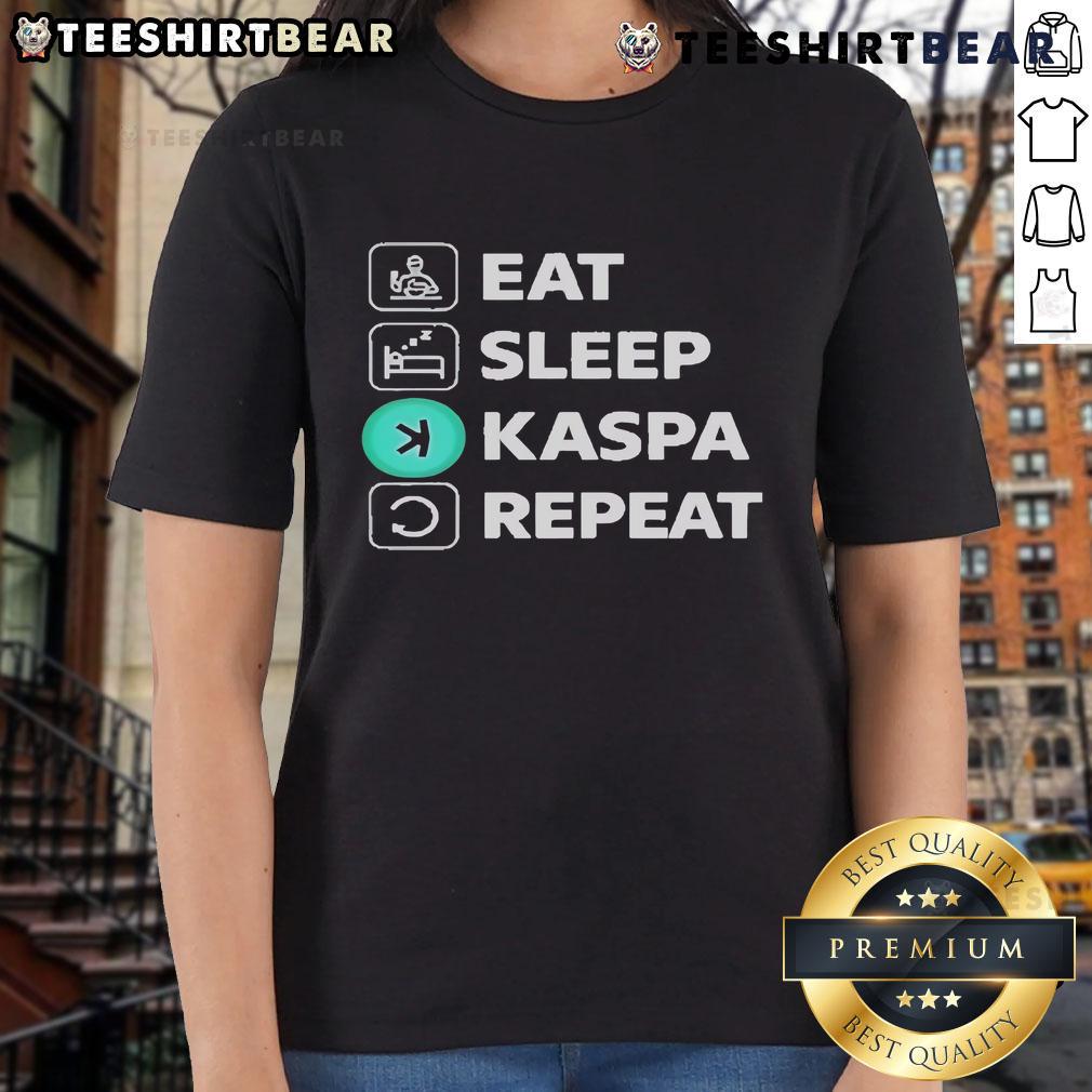 Alt Text: Top Eat Sleep Kaspa Repeat Ladies Tee featuring a stylish design for casual wear and comfort.