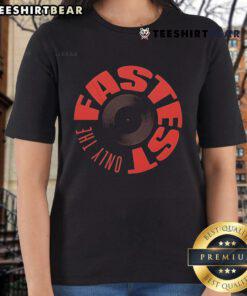 Alt Text: Top Grand Slam Track: Only the Fastest Ladies Tee showcasing stylish athletic apparel for female runners.