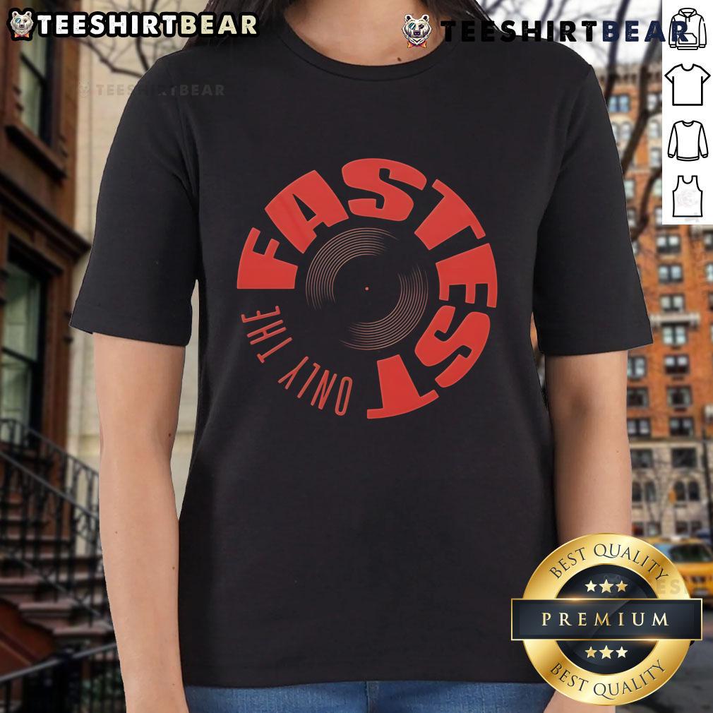 Alt Text: Top Grand Slam Track: Only the Fastest Ladies Tee showcasing stylish athletic apparel for female runners.