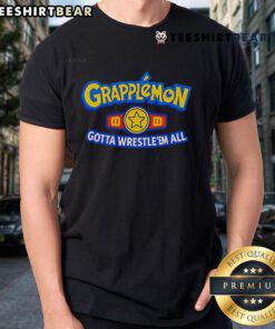Top Grapplemon Gotta Wrestle 'Em All T-Shirt featuring vibrant graphics and playful design for wrestling fans.