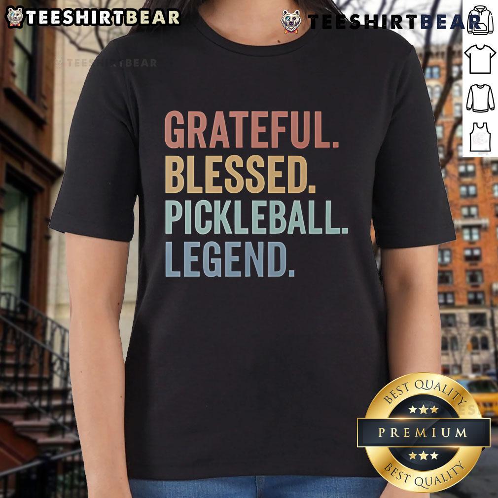 Top Grateful Blessed Pickleball Legend Ladies Tee featuring vibrant design for pickleball enthusiasts and fans.