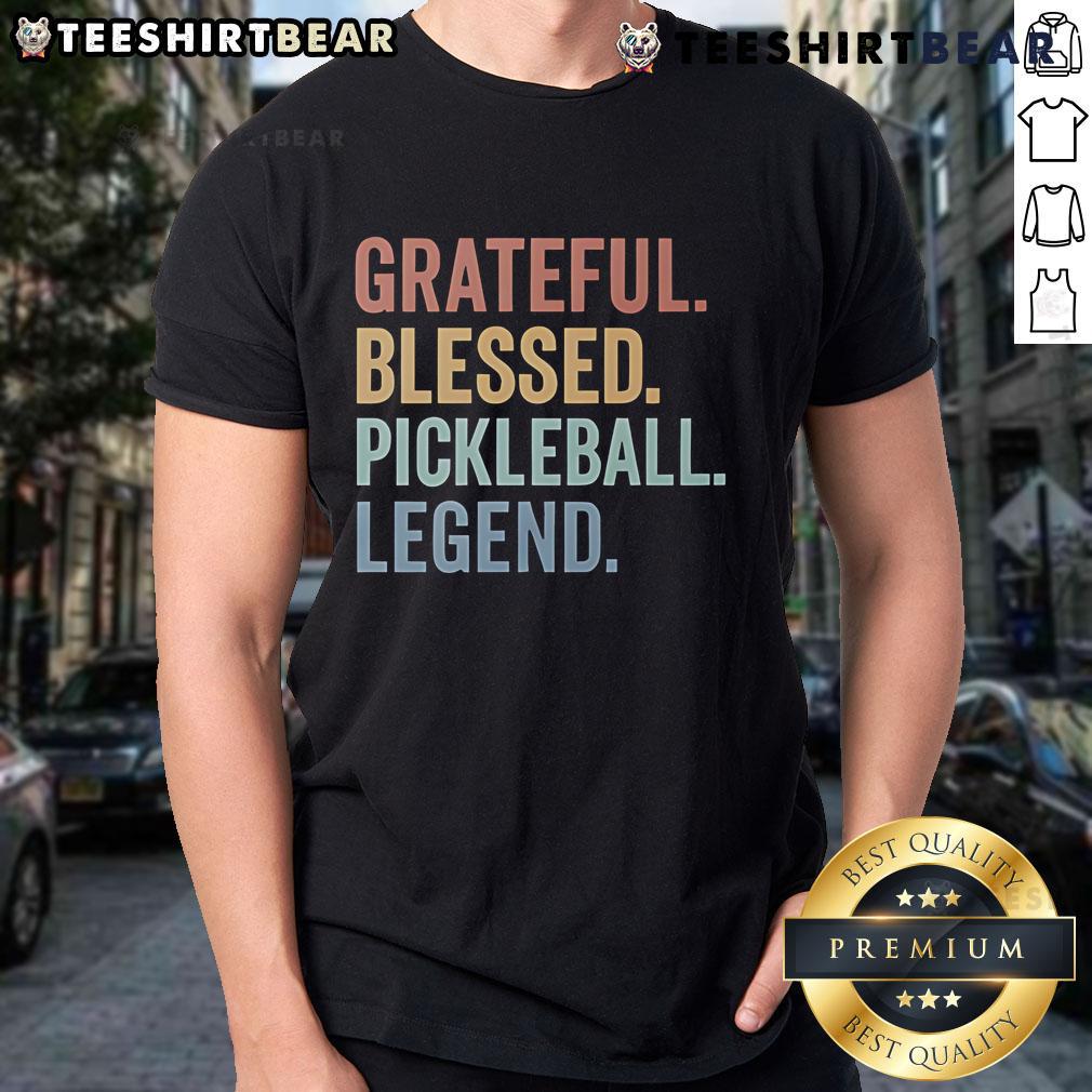 Top Grateful Blessed Pickleball Legend T-Shirt featuring vibrant graphics and a comfortable fit for pickleball enthusiasts.