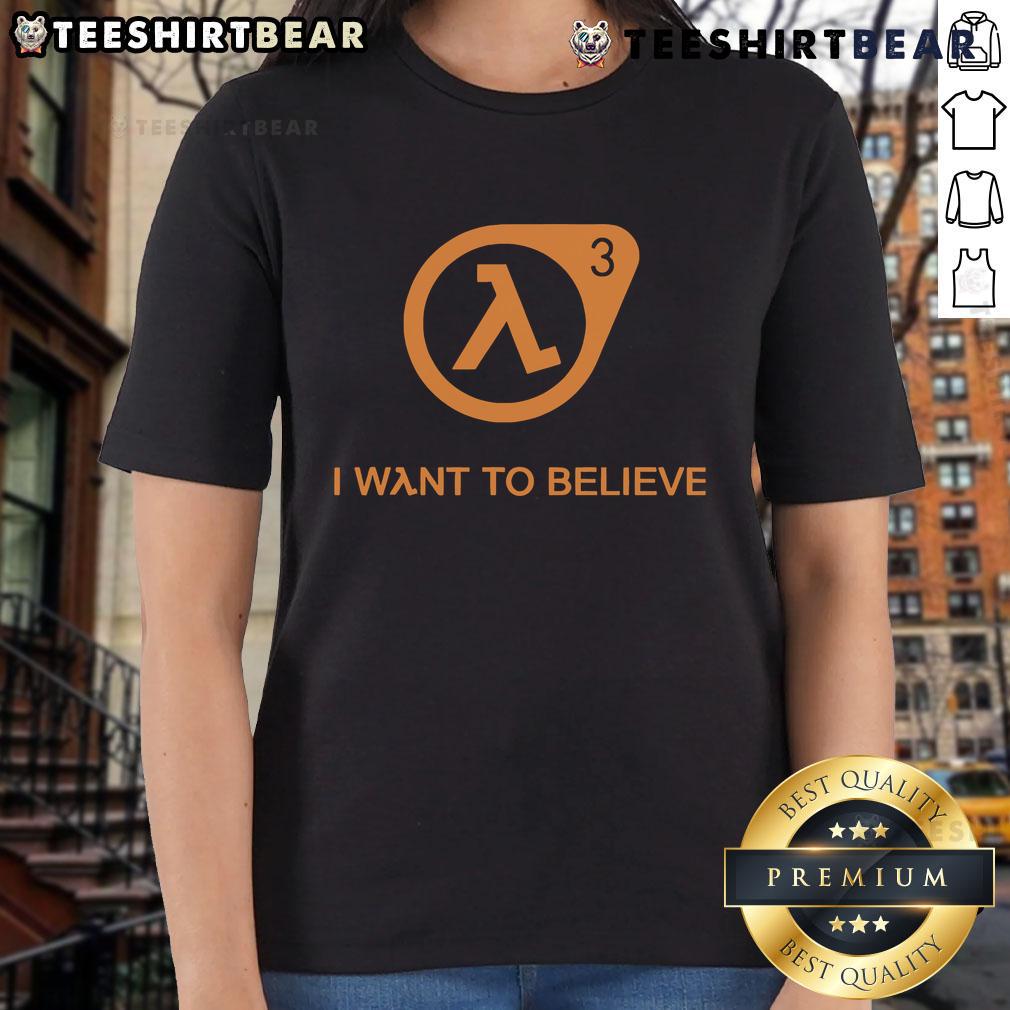 Top Half-Life I Want To Believe Ladies Tee featuring a retro design with iconic imagery from the game.