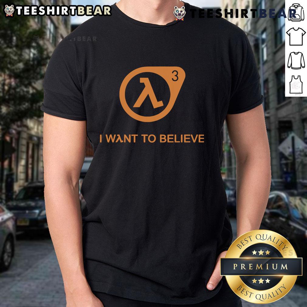 Top Half Life I Want To Believe T-Shirt featuring iconic design, perfect for fans of gaming and sci-fi culture.
