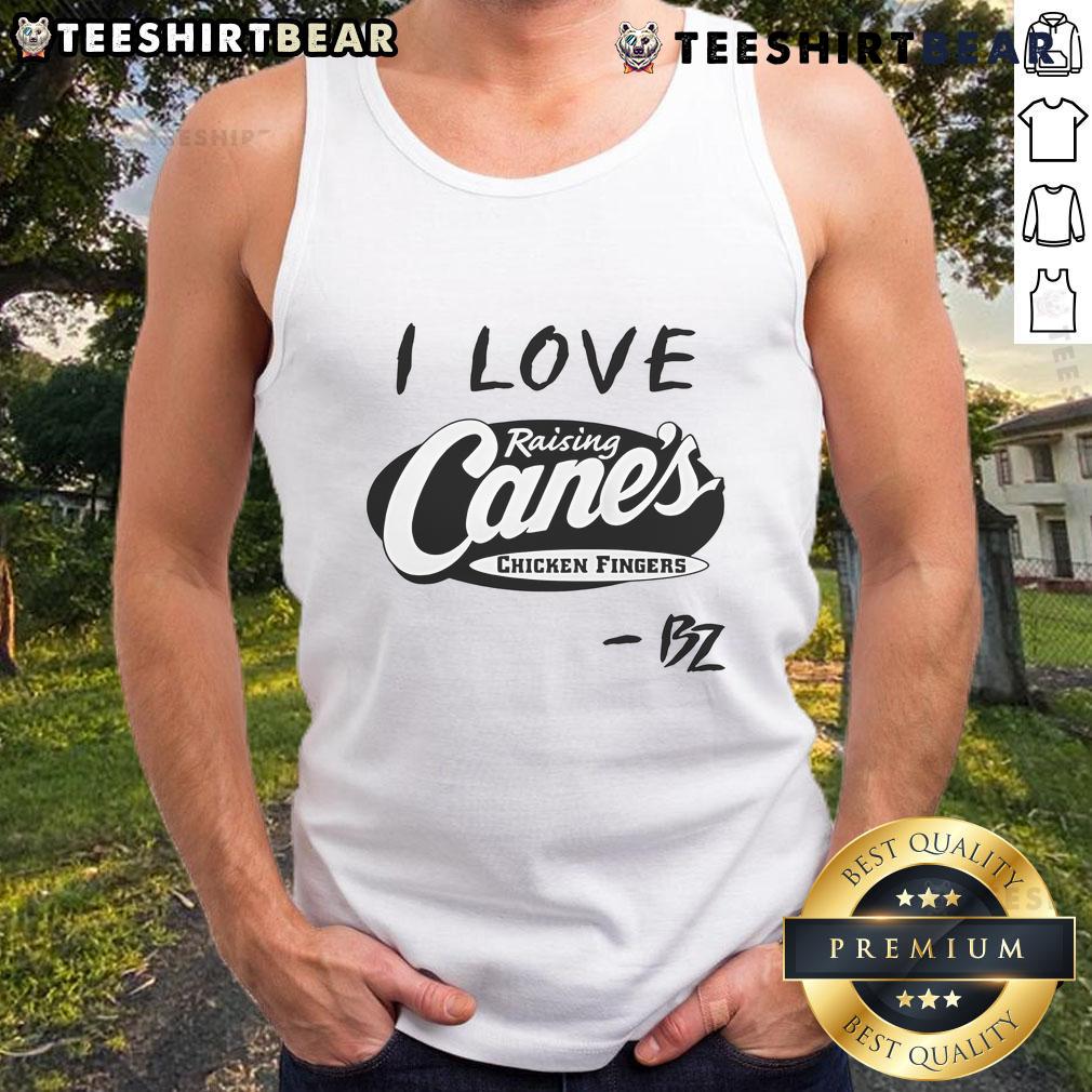 Alt Text: Stylish Top I Love Raising Cane's Chicken Fingers tank top, perfect for fans of the popular fast-food chain.