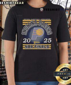 Top Indiana Pacers 2025 NBA Finals ladies tee showcasing team colors and logo, perfect for female basketball fans.