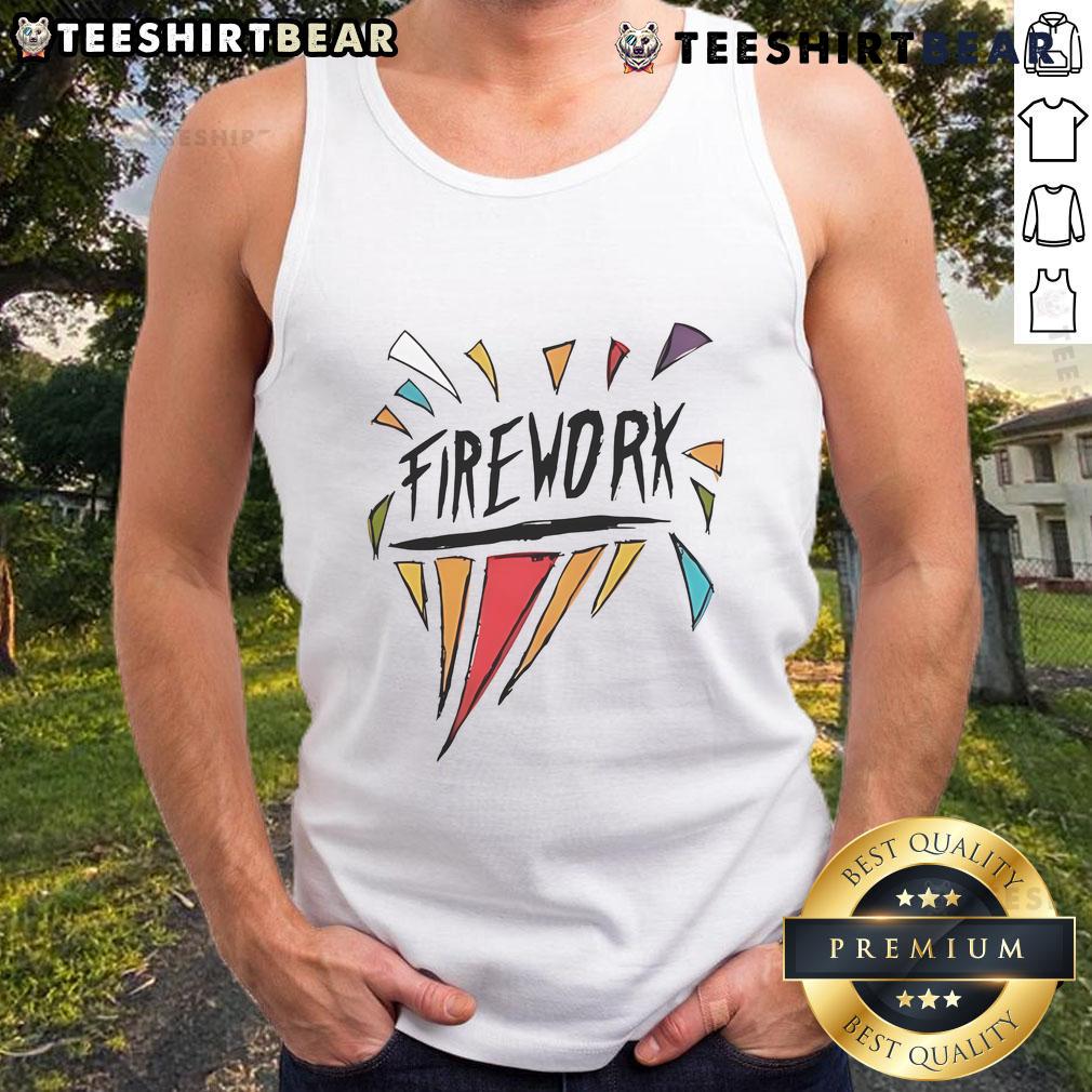 Top Katy Perry The Lifetimes Tour Firework tank top featuring vibrant fireworks design, perfect for concert fans.
